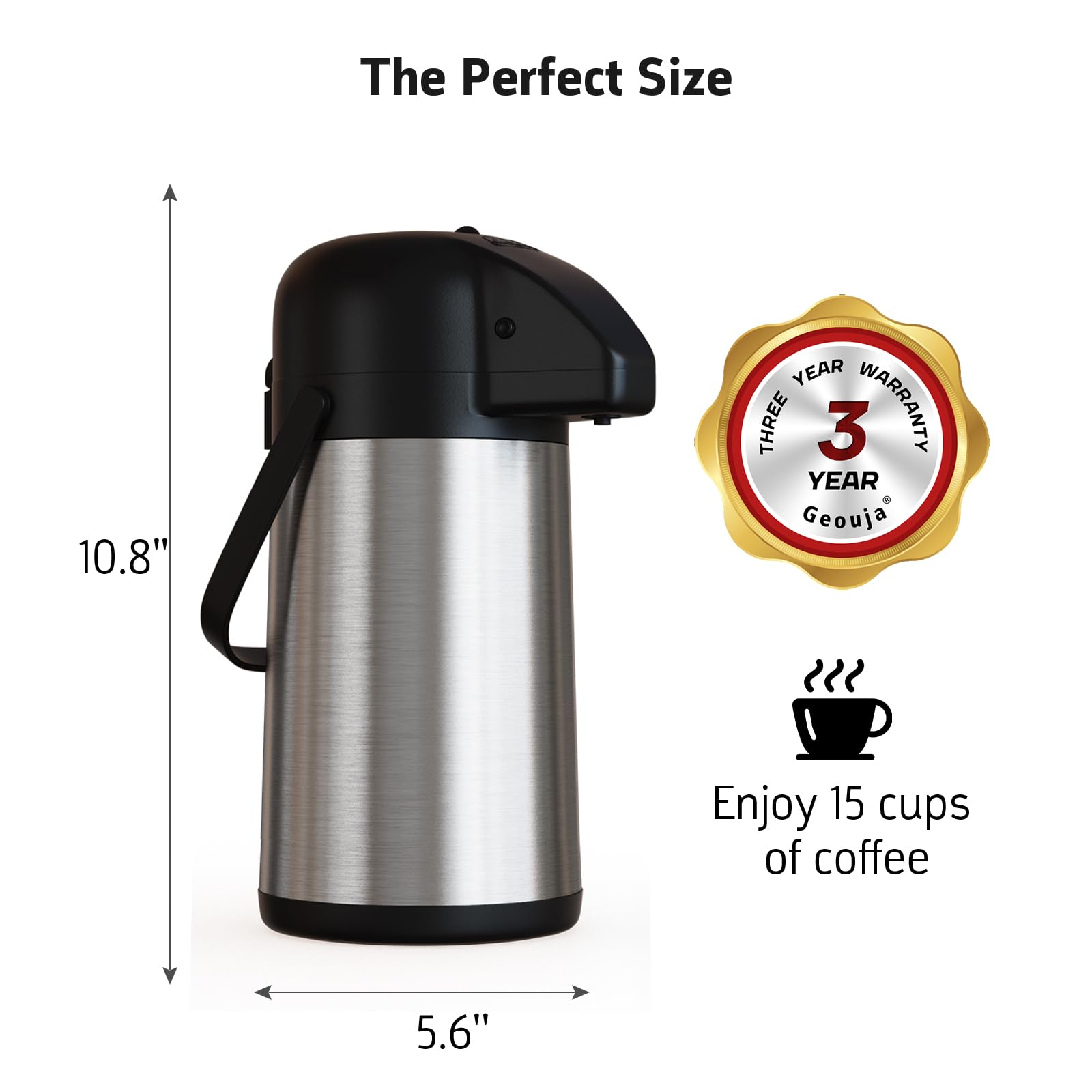 Airpot Coffee Carafe for Keeping Hot - 64 OZ / 1.9L Large Coffee Dispenser with Pump - Insulated Stainless Steel Thermos Urn for Hot Drinks Water Tea Chocolate - Thermal Beverage Dispenser for Parties