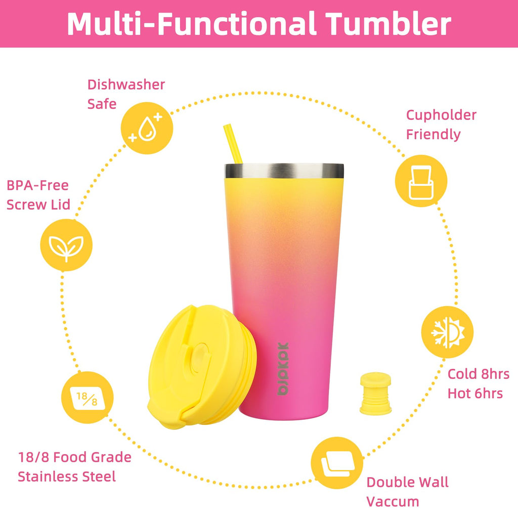 BJPKPK 22 oz Coffee Tumbler with Straw, Insulated Stainless Steel Cup