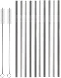 Set of 10 Stainless Steel Straws, HuaQi Straight Reusable Drinking Straws 10.5'' Long 0.24‘’ Dia for 30 oz Tumbler and 20 oz Tumbler, 2 Cleaning Brush Included (10 Straight Straw + 2 Brushes）
