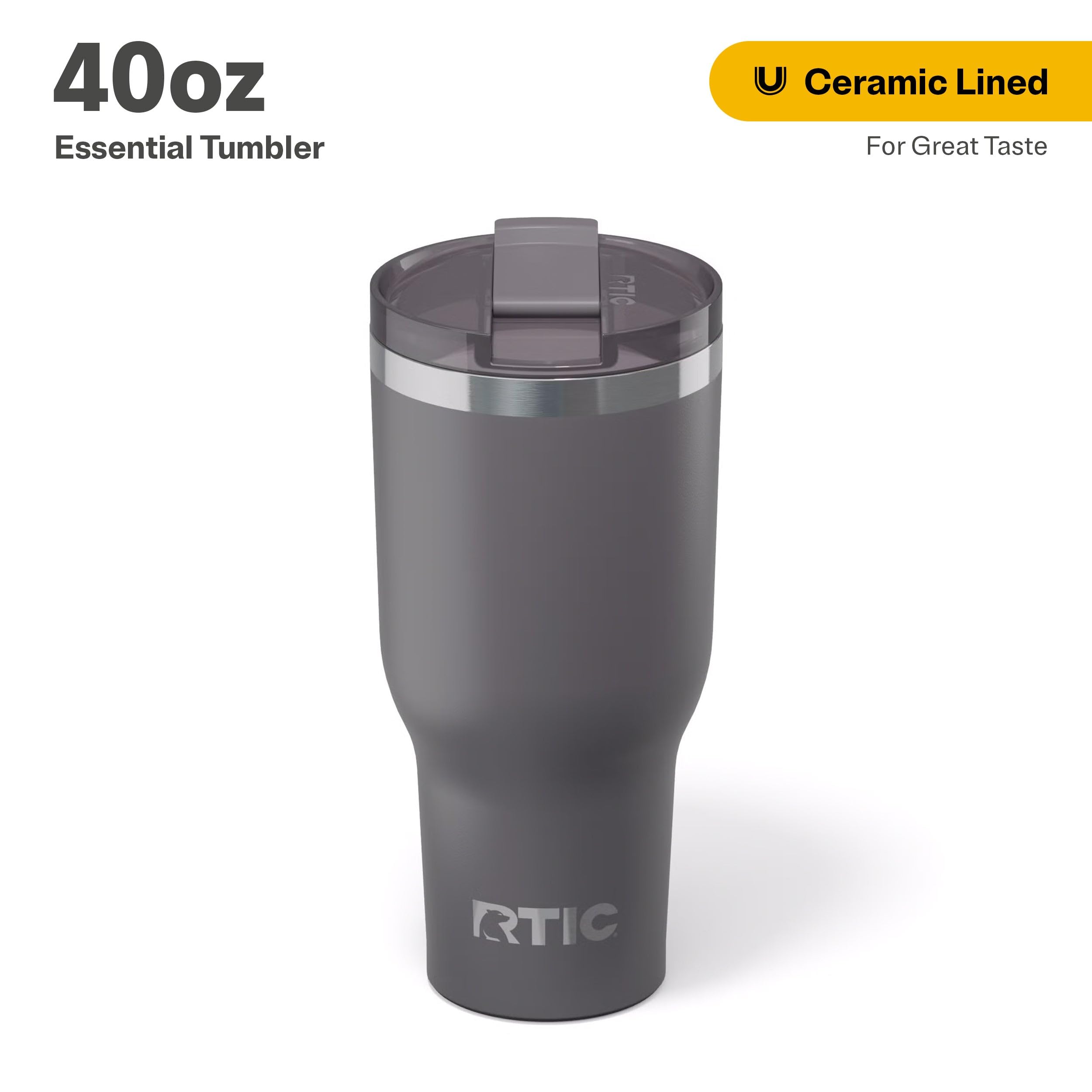 RTIC 40oz Essential Tumbler with Lid, Ceramic Lined, Graphite