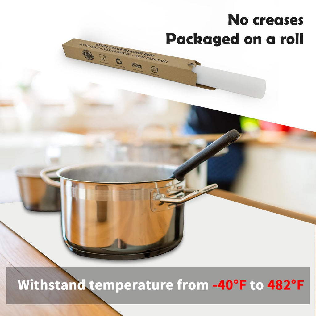 Silicone Mats for Kitchen Counter, 78.7''x 23.6'' (200cmx60cm) Largest Heat Resistant Counter Mat Kitchen Island Waterproof Thicken Non-slip Countertop Protector Mat, Dark Gray