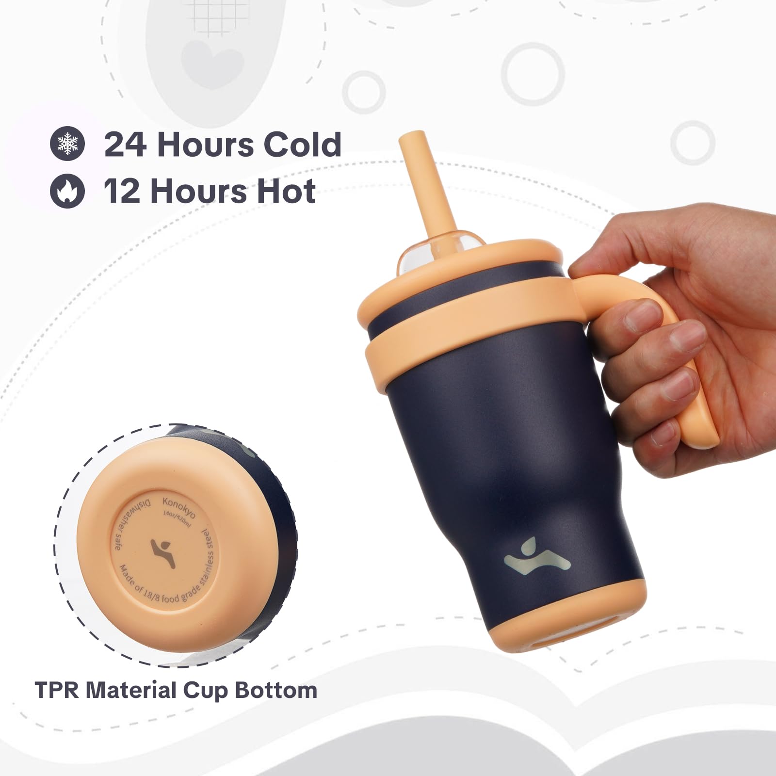 Konokyo 14 oz Tumbler with Handle and Straw, Insulated Travel Mug