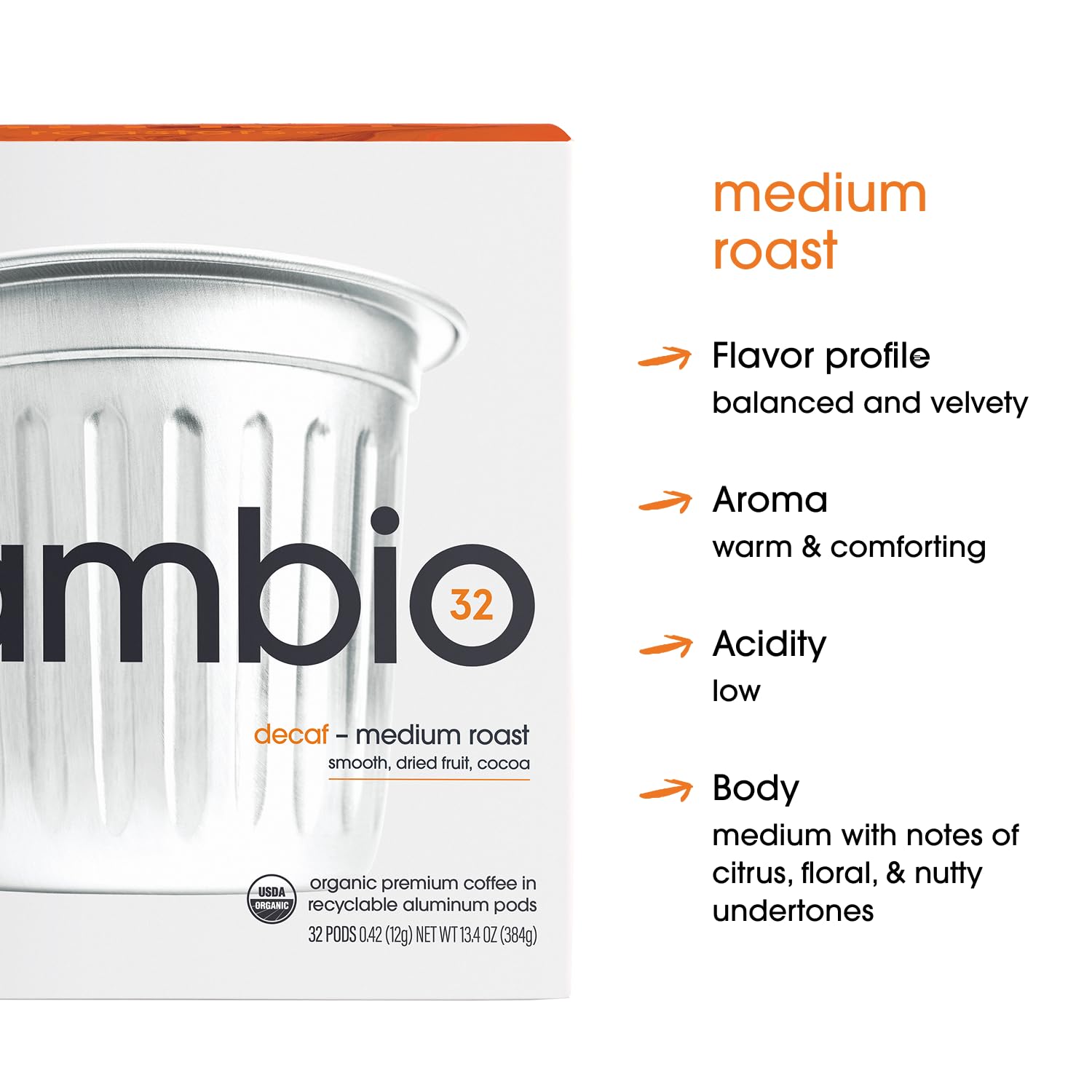 Cambio Roasters Decaf Medium Roast Coffee Pods - Aluminum Pods, 10ct