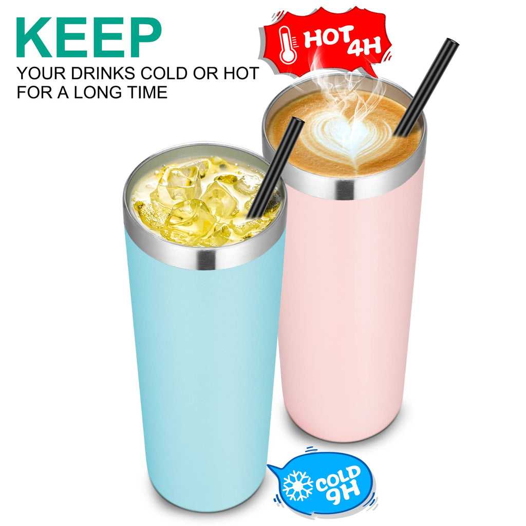 VEGOND Stainless Steel Tumblers Bulk 6 Pack, 20 oz Vacuum Insulated Skinny Tumblers with Lid and Straw, Double Wall Coffee Mug, Travel Water Cup, Light Pink
