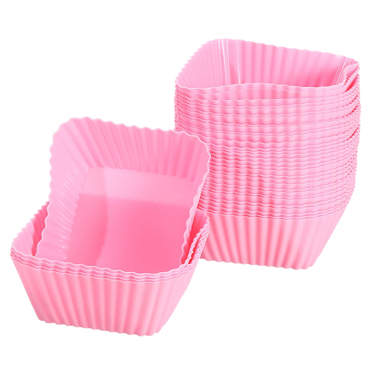 uxcell 18Pcs Silicone Cupcake Baking Cups, Silicone Muffins Liners Non-Stick Square Baking Cups, for Cooking Eggs Baking Muffins and Make a Cake(Red)
