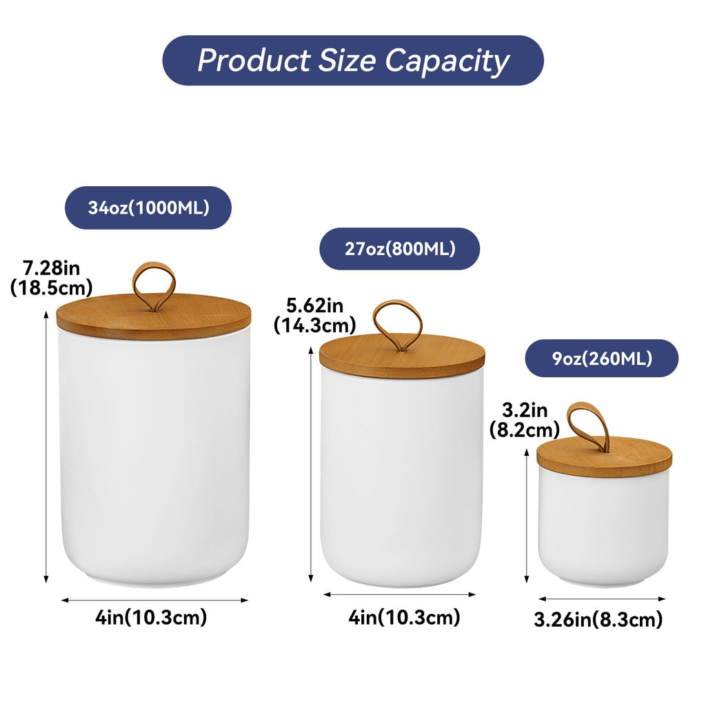 Jueison Ceramic Storage Jars, Modern Airtight Canisters with Wooden Lid (White medium)