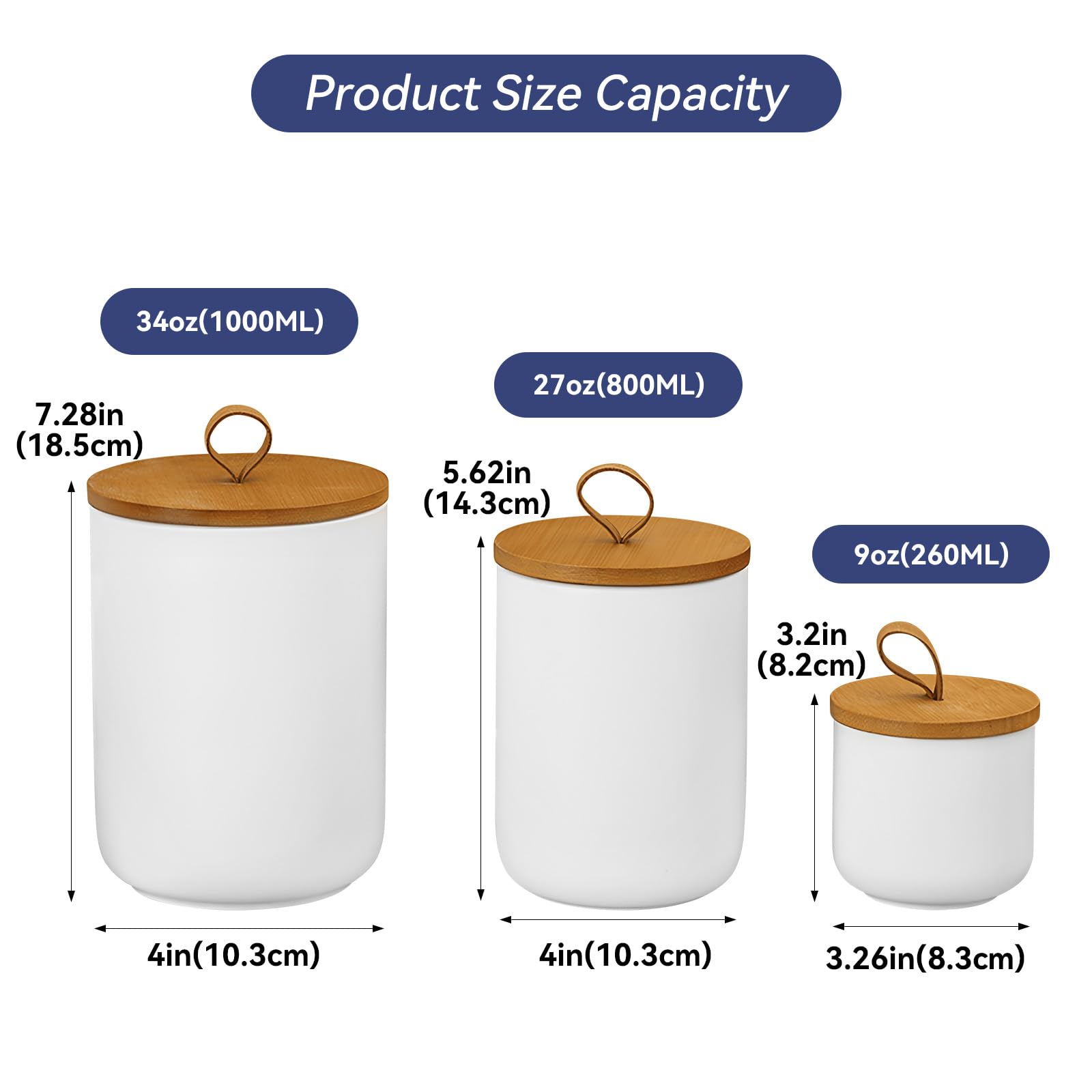 Jueison Ceramic Storage Jars, Modern Airtight Canisters with Wooden Lid (White medium)