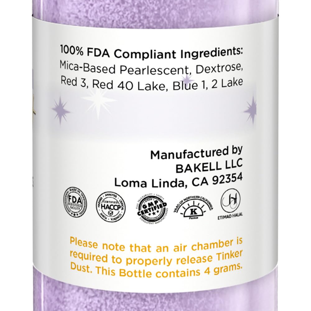 Bakell - Lilac Purple Tinker Dust (4g, 1x Mini Spray Pump) Edible Glitter for Food, Desserts, and Baked goods!
