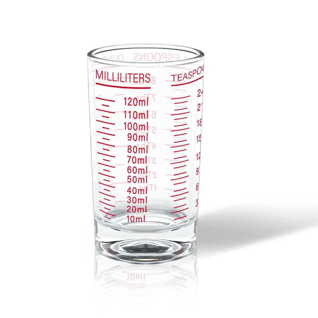 BCnmviku Measuring Cup Shot Glass 4 Ounce/120ML Liquid Heavy High Espresso Glass Cup Black Line (1, Red)