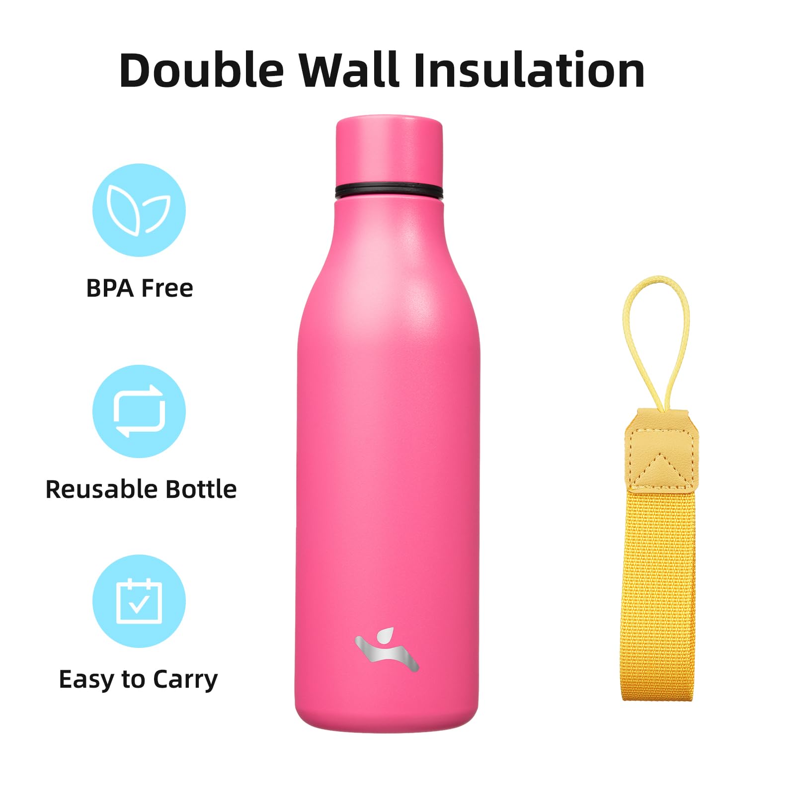 Konokyo 18 oz Insulated Stainless Steel Metal Water Bottle with Strap