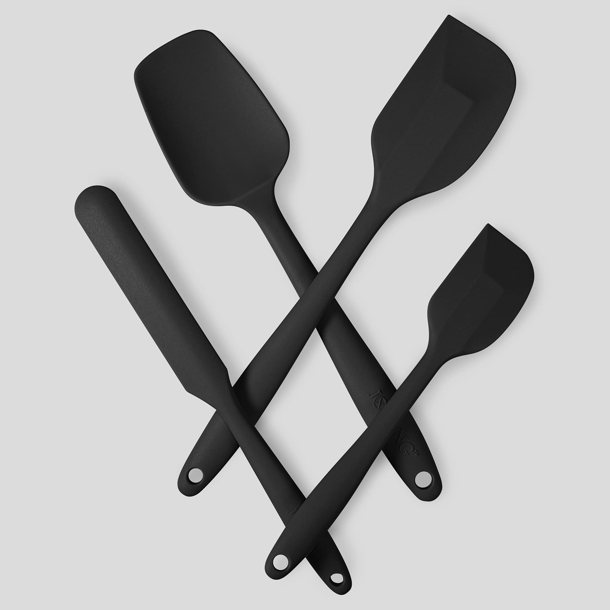 JXWING 4-Piece Silicone Spatula Set with Stainless Steel Core, Black