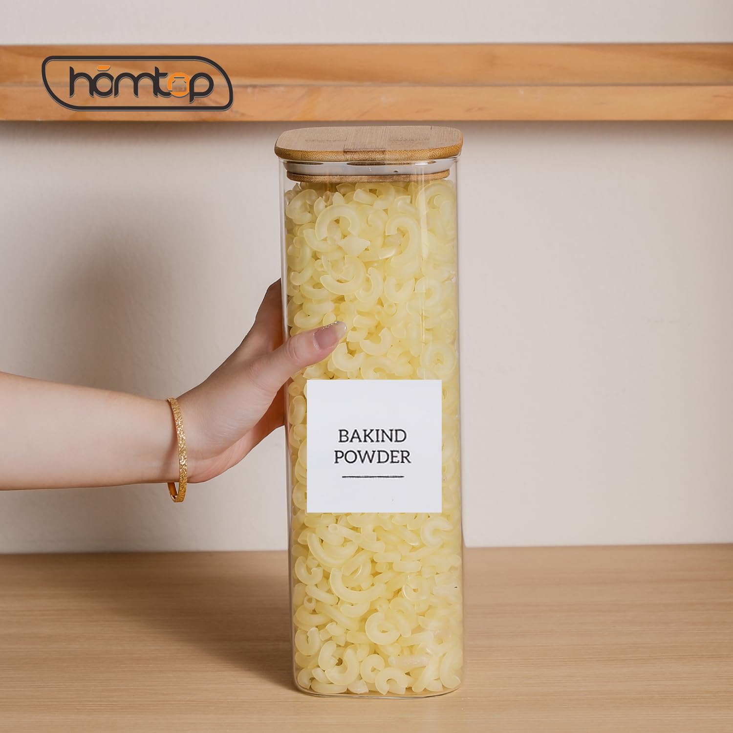Homtop Glass Jars with Bamboo Lids 3 Pack, 74 Oz Airtight Square Storage Container, High Borosilicate Glass Kitchen Canisters for Soild food, Nuts/Cookies/Sugar/Pasta
