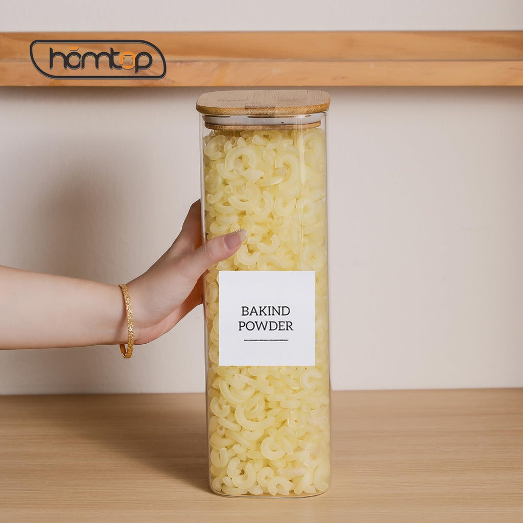 Homtop Glass Jars with Bamboo Lids 3 Pack, 74 Oz Airtight Square Storage Container, High Borosilicate Glass Kitchen Canisters for Soild food, Nuts/Cookies/Sugar/Pasta