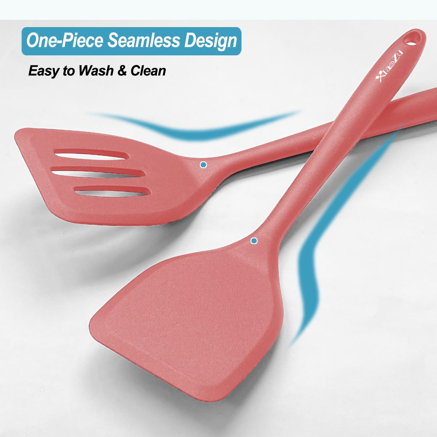 Silicone Spatula Turner Set, High Heat Resistant Spatulas with Seamless One Piece Design, Nonstick Rubber Flippers Utensils for Baking & Cooking,BPA-Free, Red, 11 IN