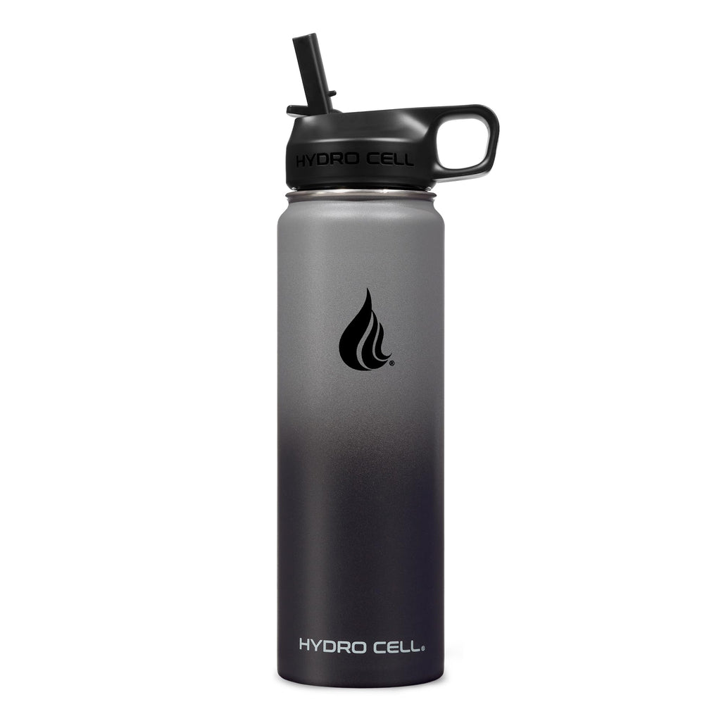 HYDRO CELL Stainless Steel Insulated Water Bottle with Straw - For Cold & Hot Drinks - Metal Vacuum Flask with Screw Cap and Modern Leakproof Sport Thermos for Adults (Graphite/Black 24oz)