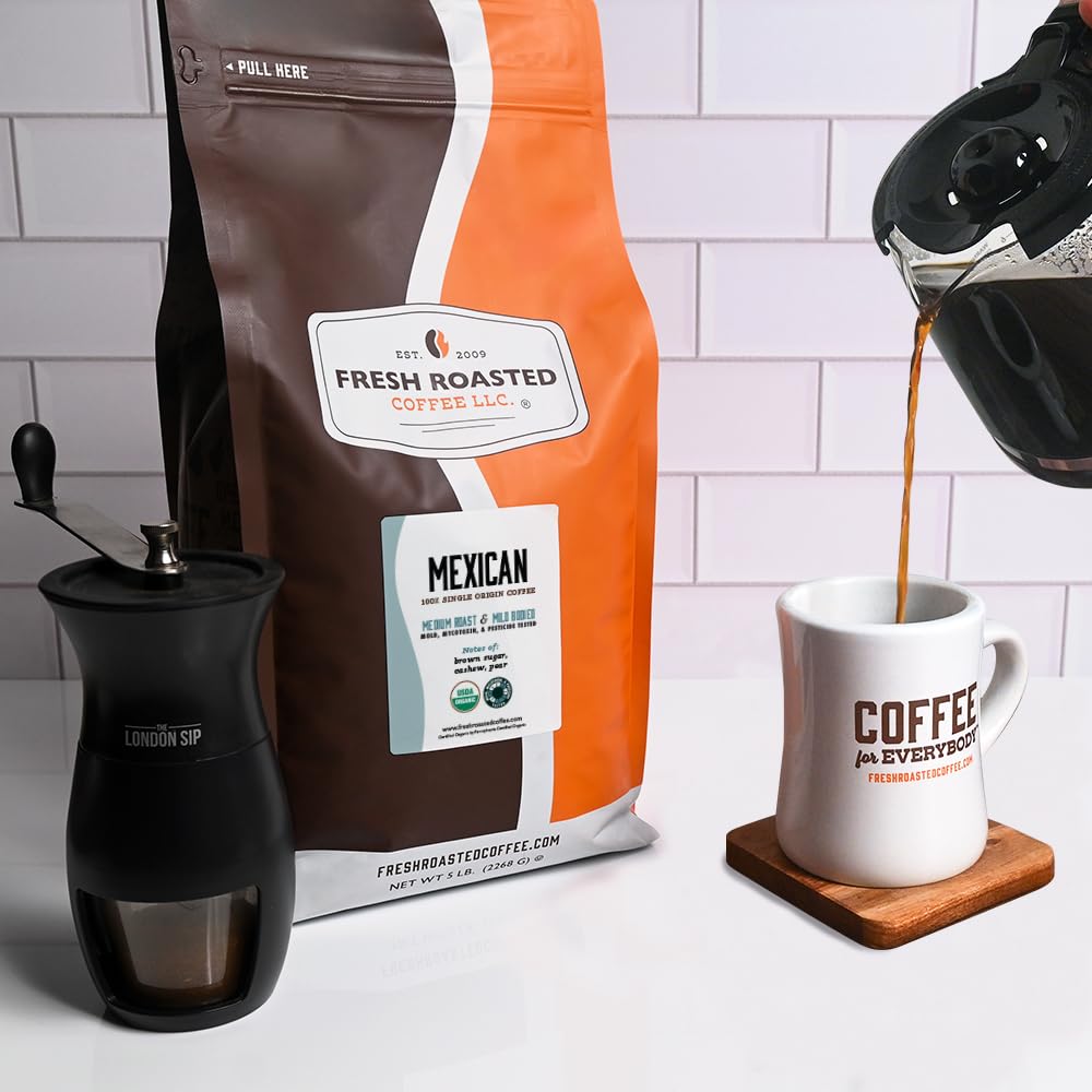 Fresh Roasted Coffee, Organic Mexican Drip Ground Coffee, Medium Roast, USDA Organic, 3rd Party Tested for Mold, Mycotoxin & Pesticides, Kosher, 5 lb (80 oz)
