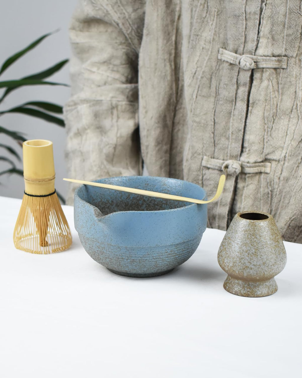 Artcome Premium Matcha Tea Set - 17oz Handcrafted Ceramic Bowl with Blue Reactive Glaze, Bamboo Whisk, Scoop, Whisk Holder & Brewing Guide - Japanese Tea Ceremony Tools for Perfect Matcha Preparation