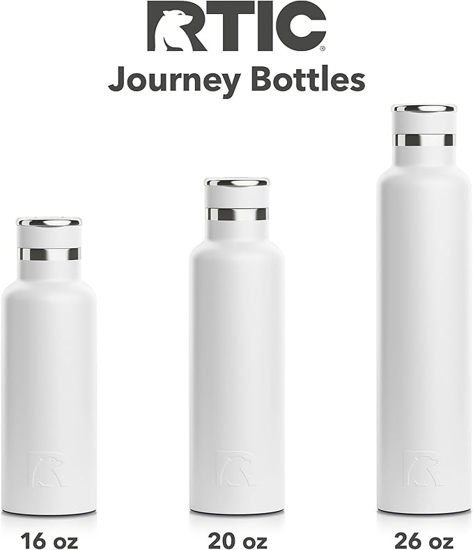 RTIC 20oz Journey Bottle Metal Stainless Steel Vacuum Insulated, BPA Free, Reusable, for Water, Hot and Cold Drinks, Travel, Sports, Camping, White