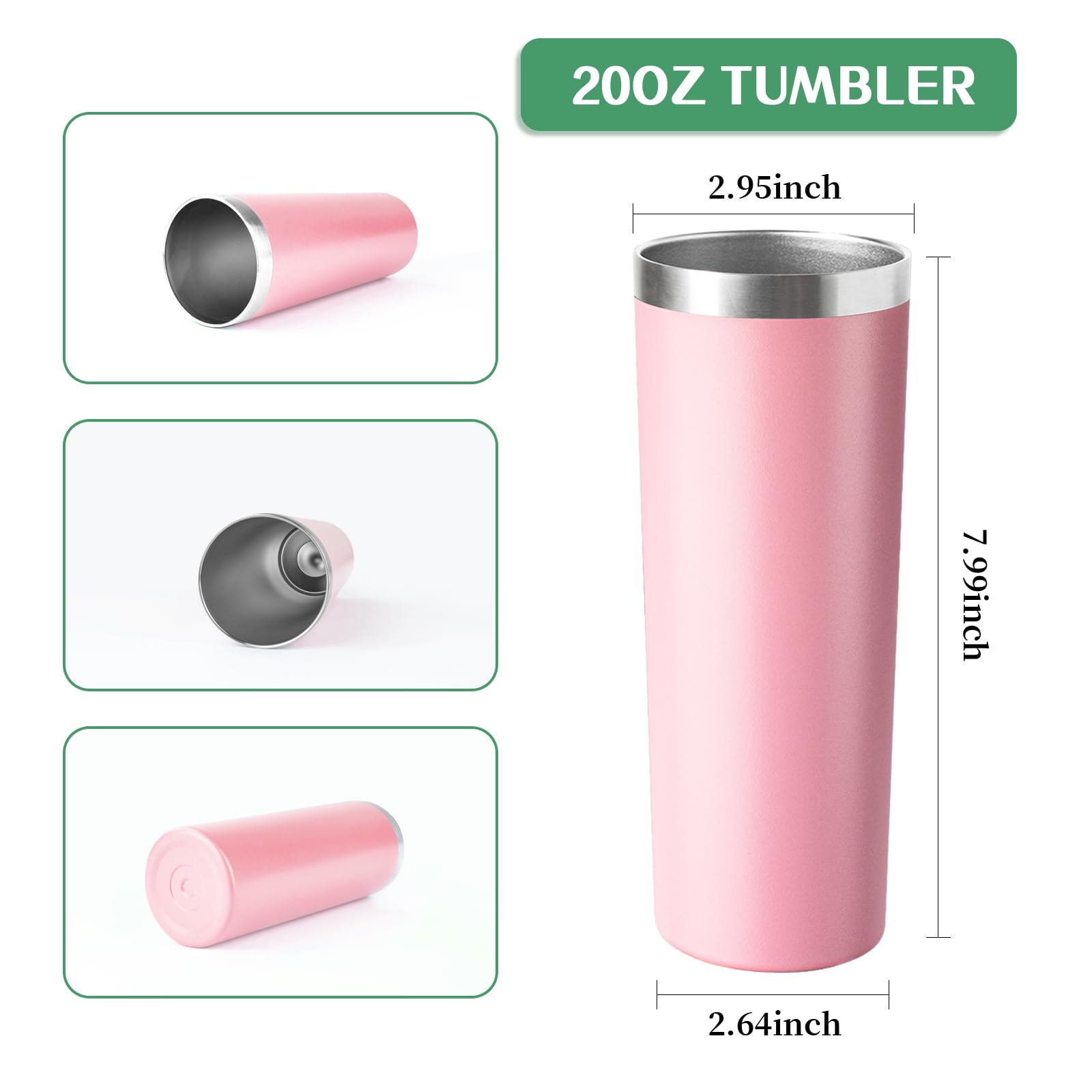 20 oz Skinny Tumbler with Lid and Straw,Stainless Steel Vacuum Insulated Tumbler Cup Double Wall Leak-proof Coffee Mug,Travel Thermal Water Tumbler for Office,Outdoor (Lavender/White/Pink/Teal)
