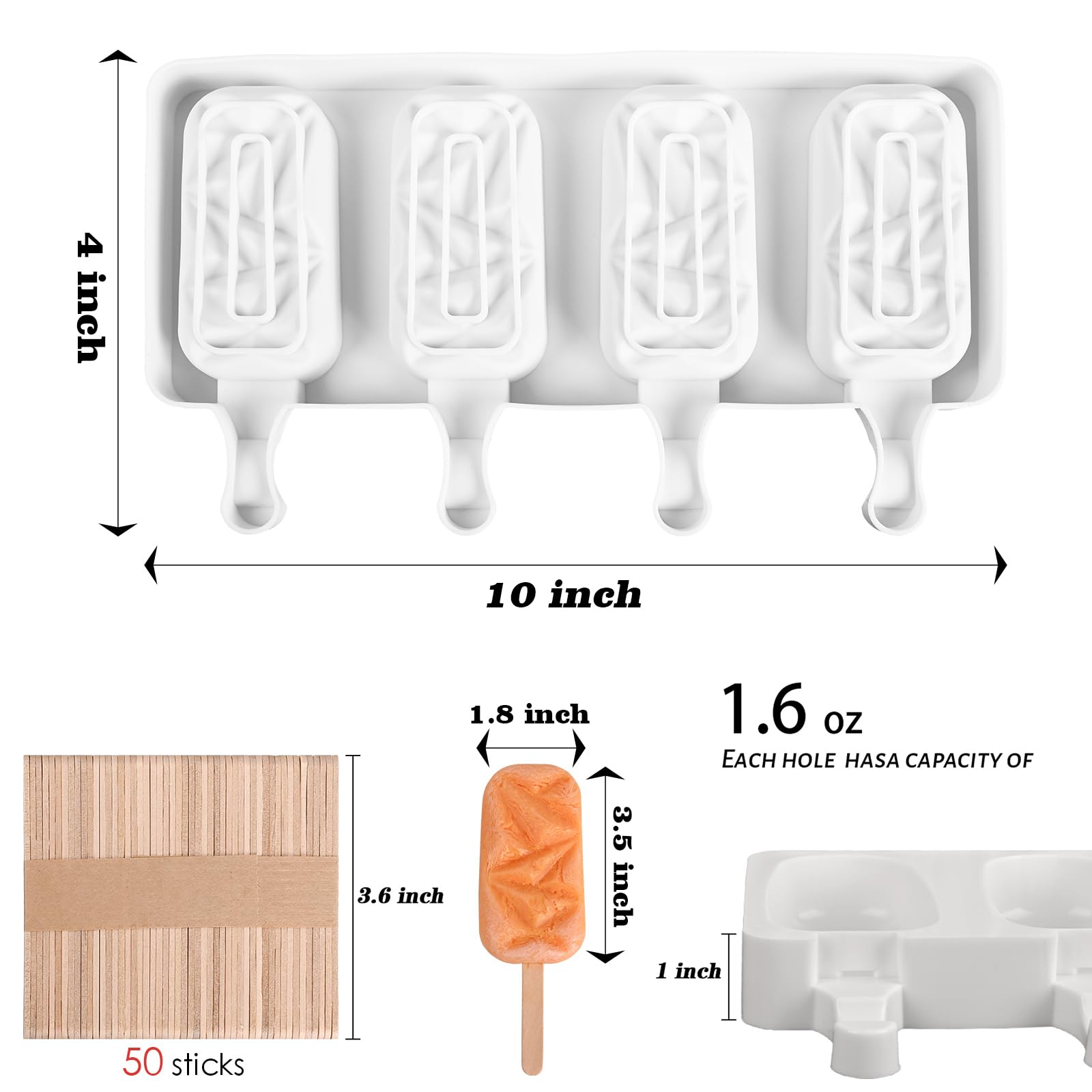Sakolla 2 Pack 4 Cavities Diamond Shape Silicone Popsicle Molds