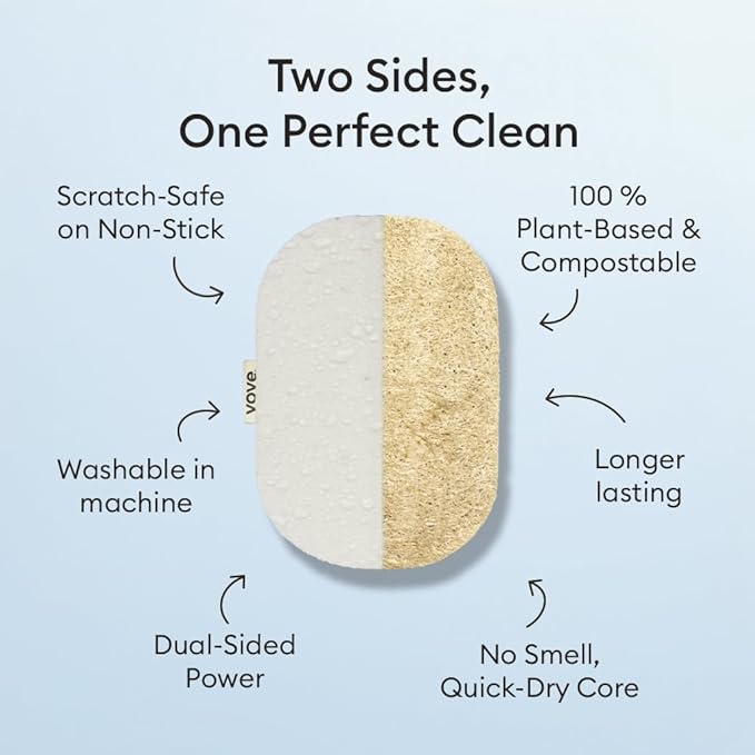 Vove Scrub Sponges 4 Pack, Cellulose & Cotton with Natural Loofah, Eco-Friendly Loofah Dish & Kitchen Sponges, Bathroom Scrubbing Pads, FSC-Certified Packaging