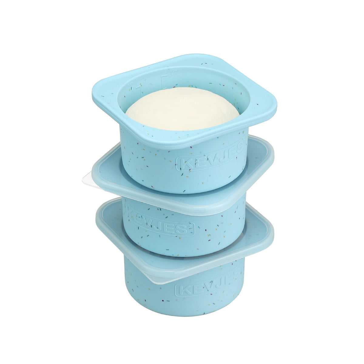 KEVJES PLUS 1000ml Pizza Dough Proofing Containers for DIY family Artisan Pizza, Food Grade Silicone Stackable Boxes with Lids, Freezer, Fridge, Dishwasher Safe-Sprinkles Pattern-3 Pack (Bondi Mint)