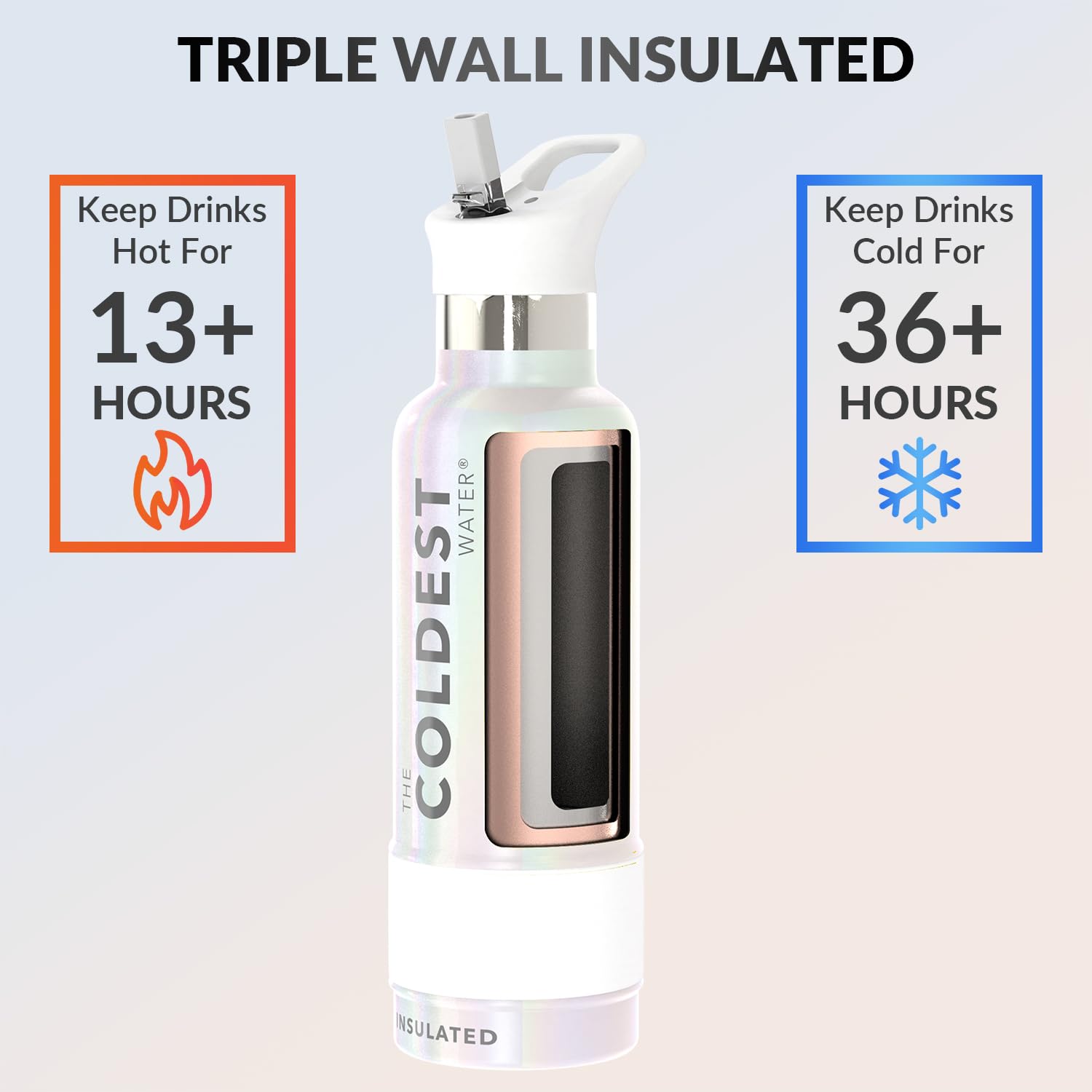 Coldest Insulated Water Bottle with Straw Lid - Stainless Steel Metal Insulated Bottle for Men & Women (Cosmic Ice Glitter, 24 oz)