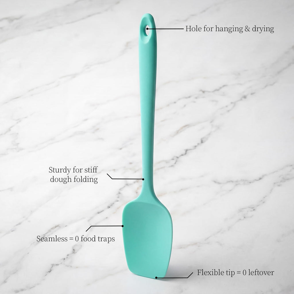 Lilybeam 600ºF Heat Resistant Silicone Spoon Spatula for Cooking, Aqua Sky