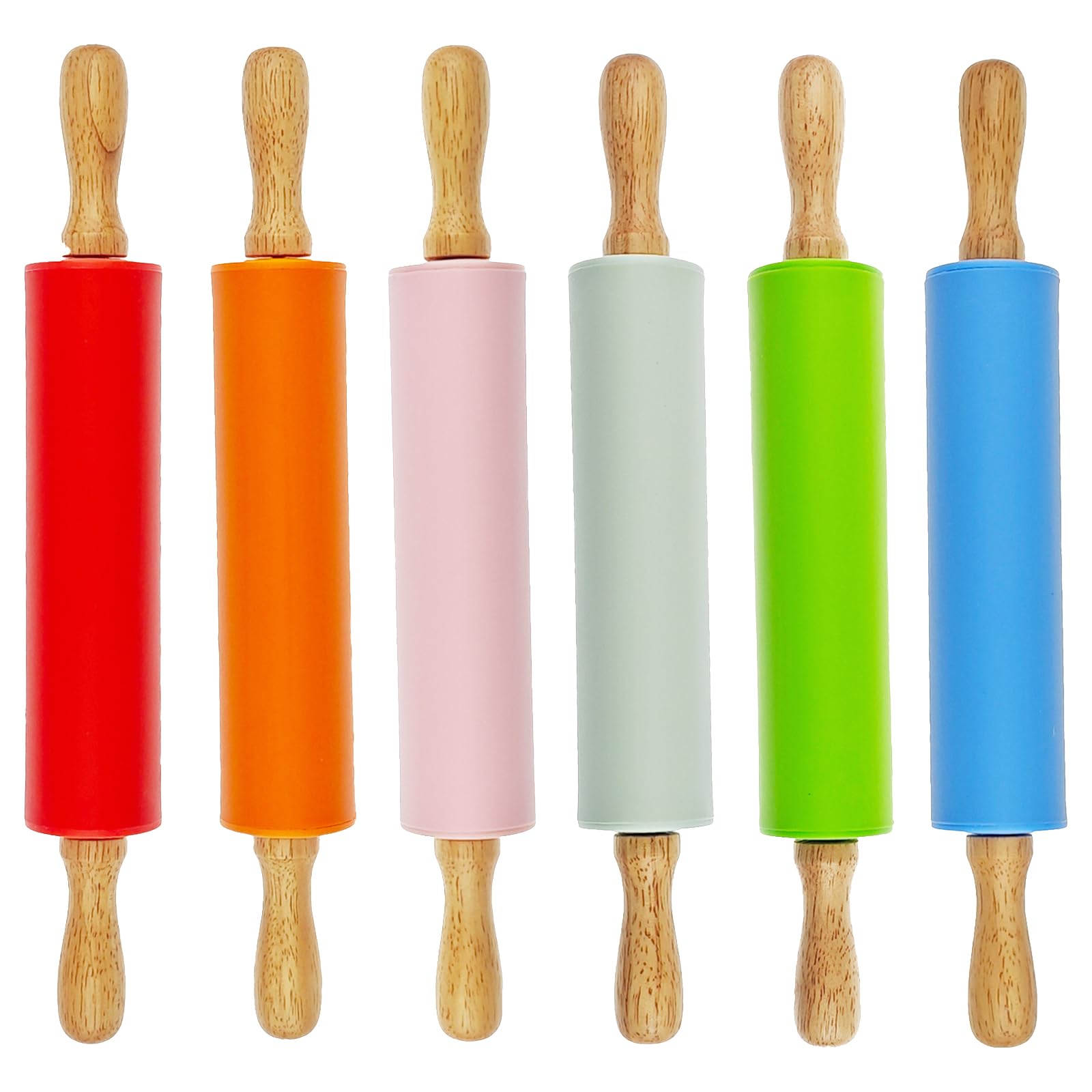 Miokun 6 Pack Small Rolling Pin for Kids, Kids Rolling Pin for Home Kitchen (6 colors) (12 Inch)