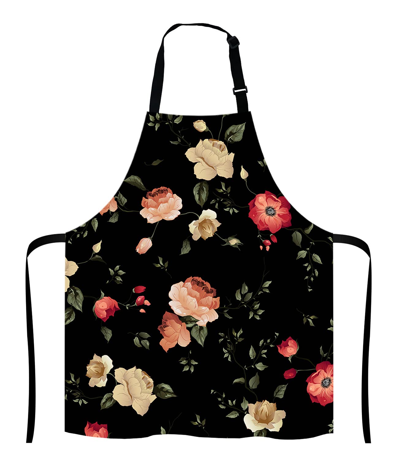Lefolen Watercolor Floral Pattern with of Roses Adjustable Bib Apron Kitchen Cooking Baking Gardening Apron for Women Men