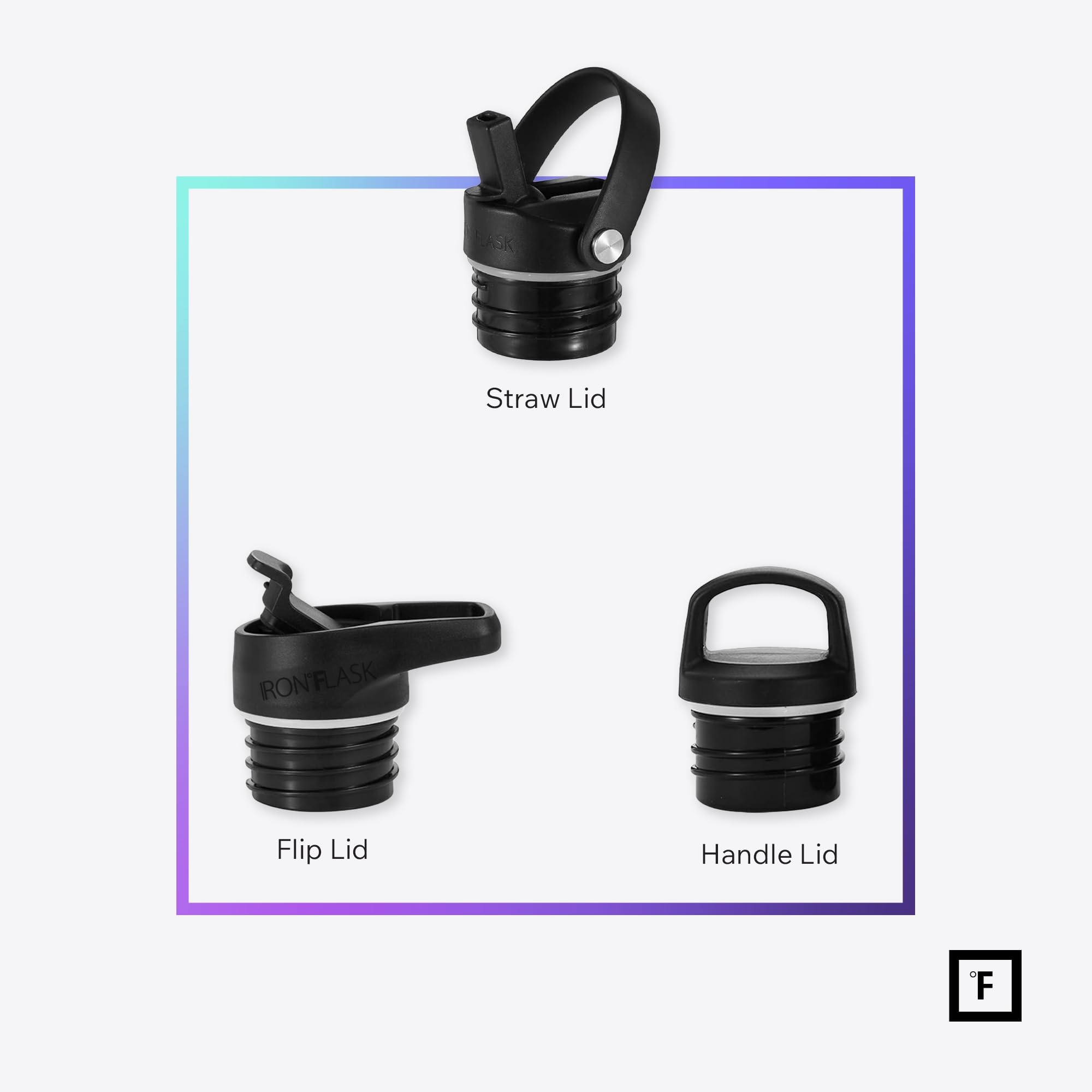 IRON °FLASK 24 oz Narrow Mouth Water Bottle with 3 Lids