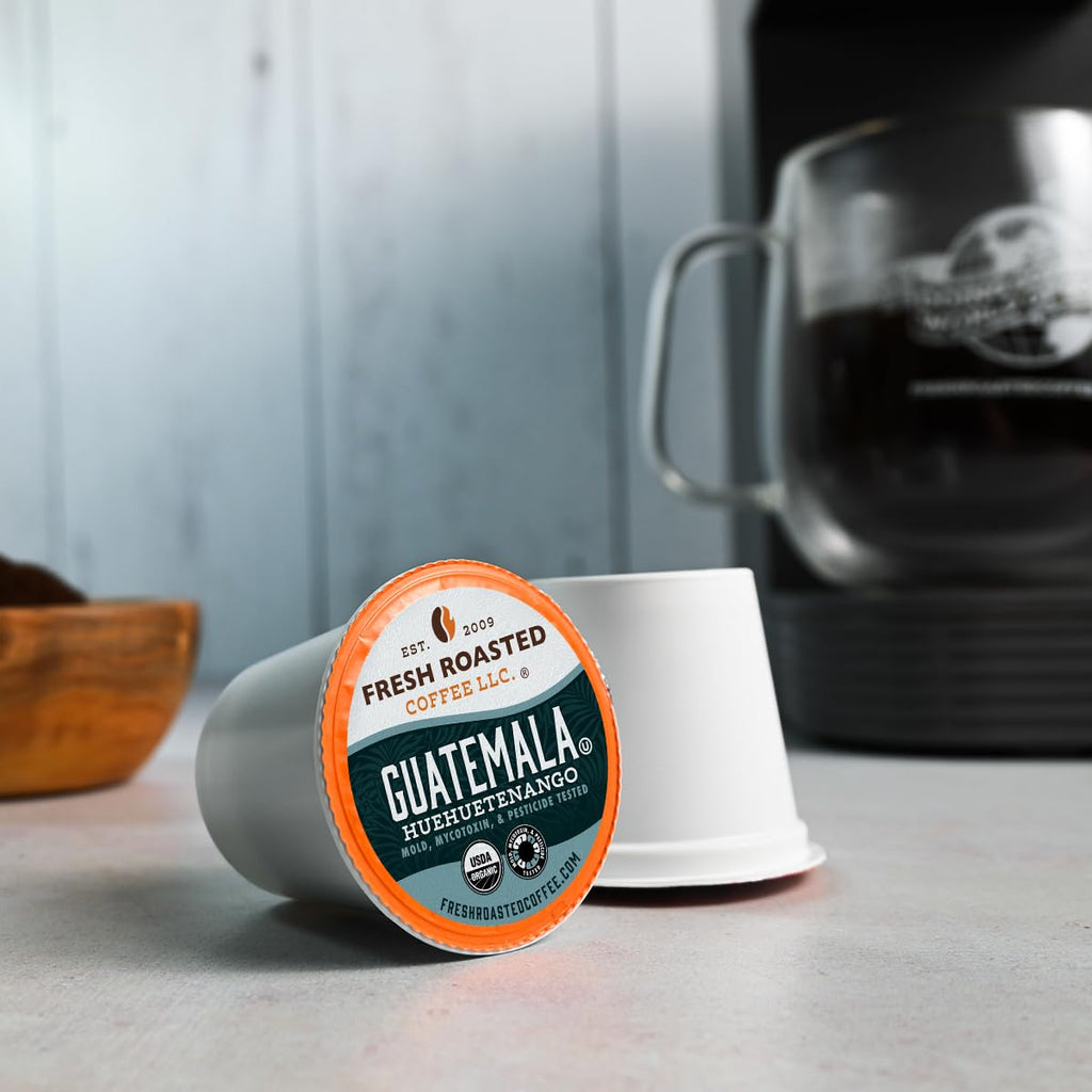 Fresh Roasted Coffee, Organic Guatemala K-Cup Pods for Keurig Brewers, Medium Roast, USDA Organic, 3rd Party Tested for Mold, Mycotoxin & Pesticides, Kosher, 24 Count (Pack of 3)