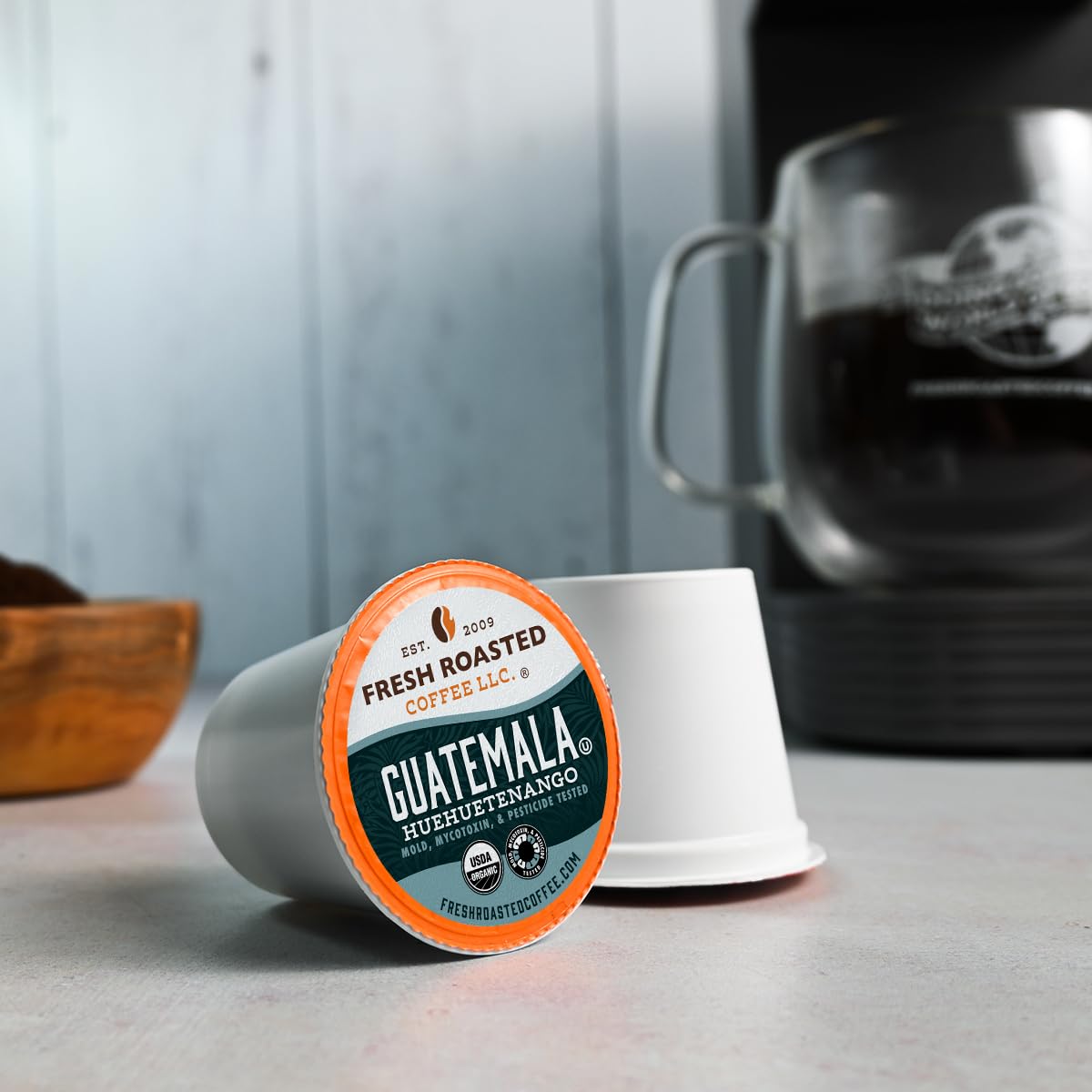 Fresh Roasted Coffee, Organic Guatemala K-Cup Pods for Keurig Brewers, Medium Roast, USDA Organic, 3rd Party Tested for Mold, Mycotoxin & Pesticides, Kosher, 24 Count (Pack of 3)