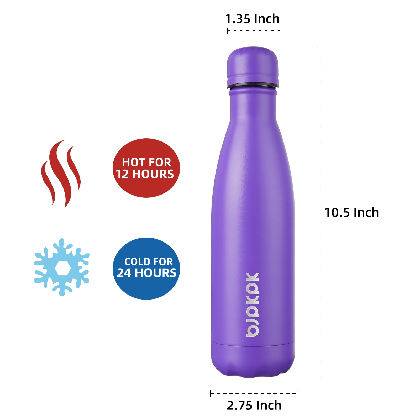BJPKPK 17 oz Insulated Water Bottle, Stainless Steel Flask, Leak Proof
