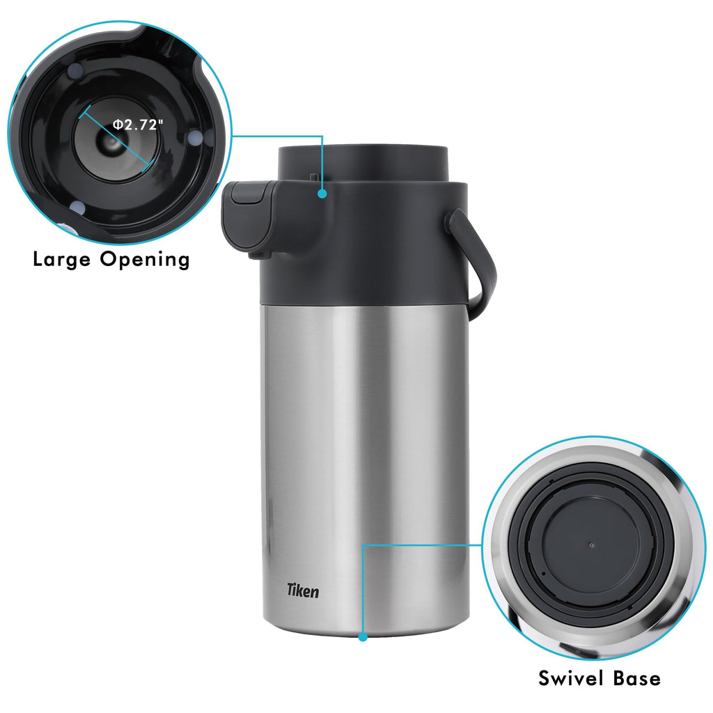Tiken Airpot Coffee Dispenser with Pump - Coffee Carafes for Keeping Hot - Beverage Dispenser - 135oz/4L Thermal Coffee Carafe for Hot Liquids - Stainless Steel Insulated Coffee Thermos Carafe