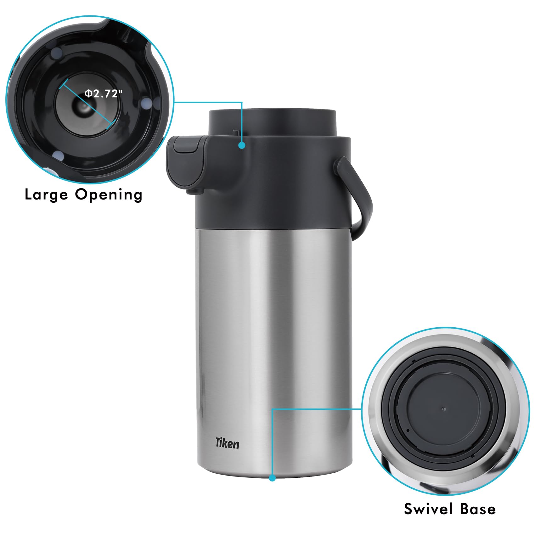 Tiken Airpot Coffee Dispenser with Pump - Coffee Carafes for Keeping Hot - Beverage Dispenser - 135oz/4L Thermal Coffee Carafe for Hot Liquids - Stainless Steel Insulated Coffee Thermos Carafe