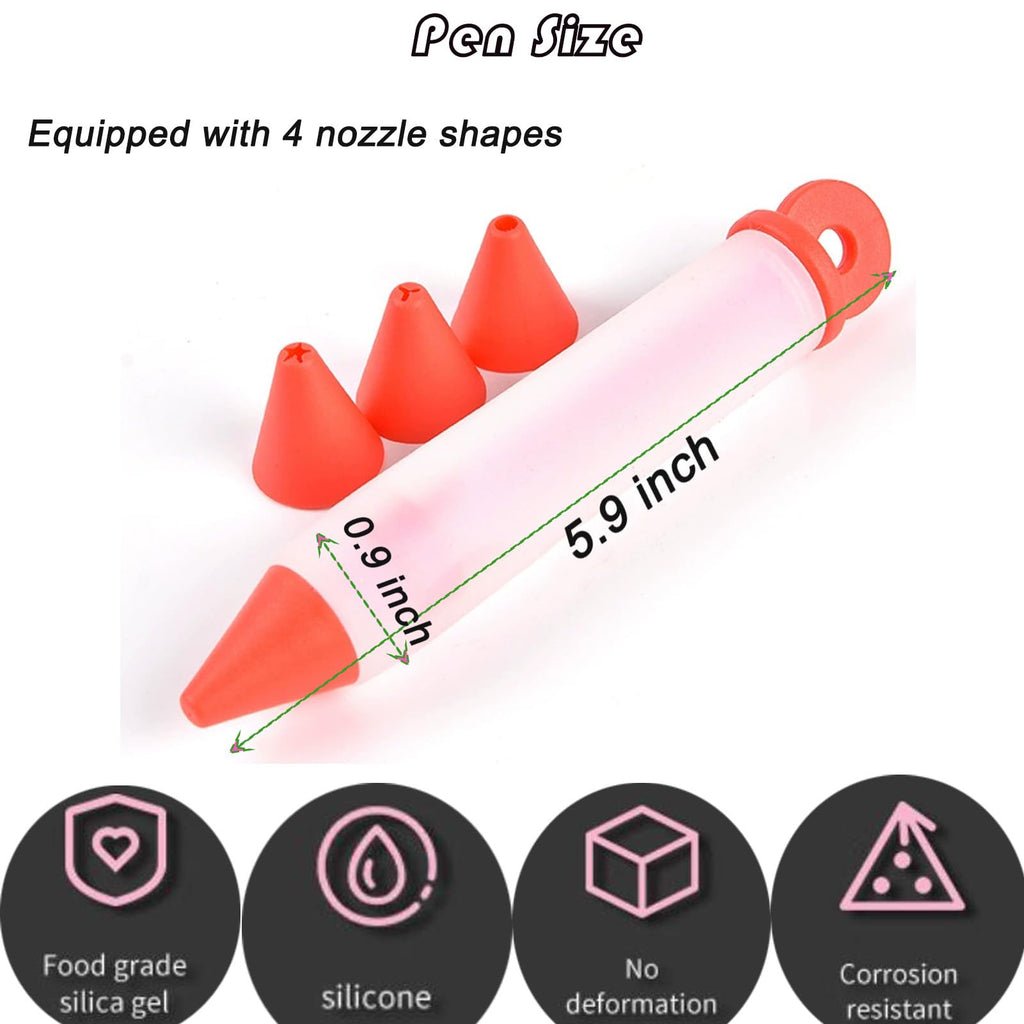 Cake Decorating Pen Dessert Decorating Tool, Silicone Food Syringe Cylinder with 4 Heads Cookie Icing Piping Nozzles Used for Chocolate Jam, Lettering, Drawing, Cream (Black)