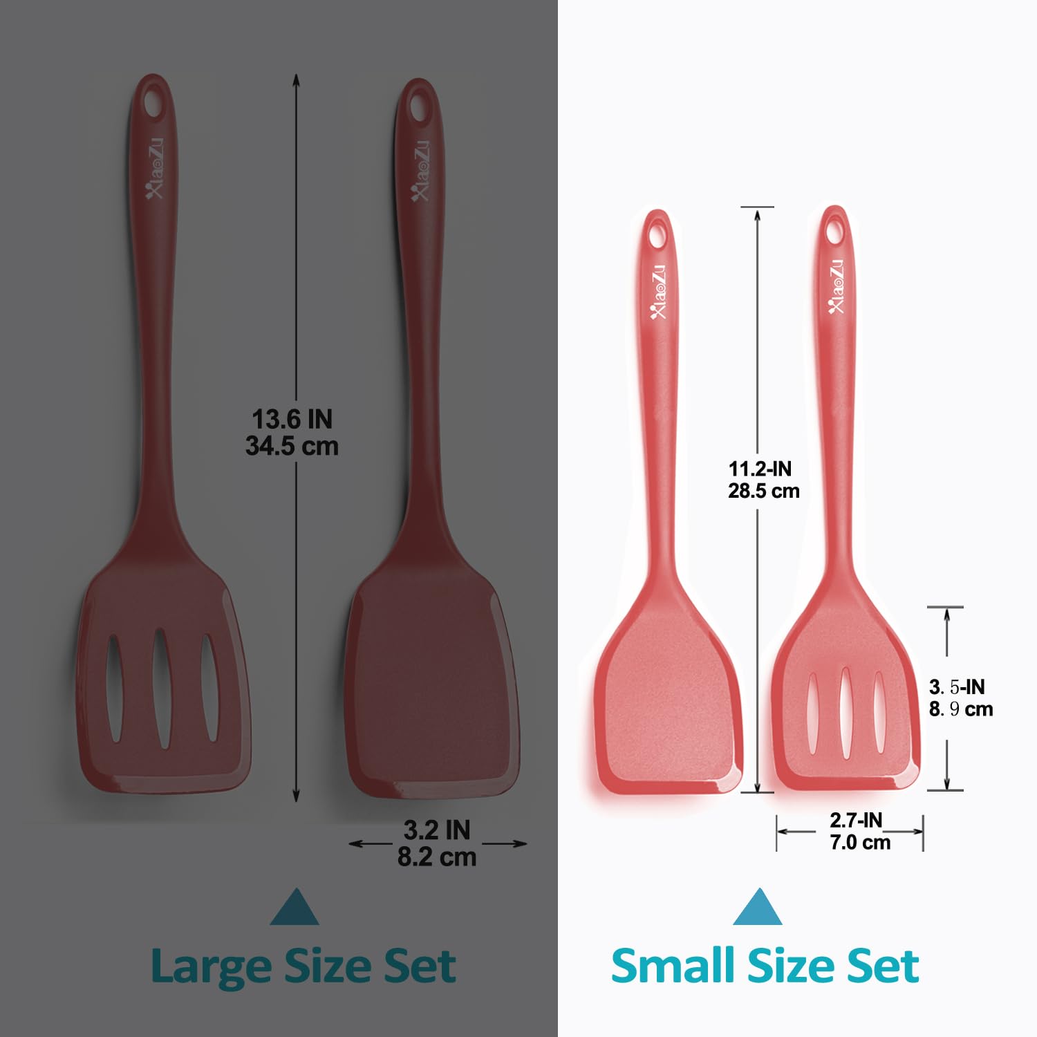 Silicone Spatula Turner Set, High Heat Resistant Spatulas with Seamless One Piece Design, Nonstick Rubber Flippers Utensils for Baking & Cooking,BPA-Free, Red, 11 IN