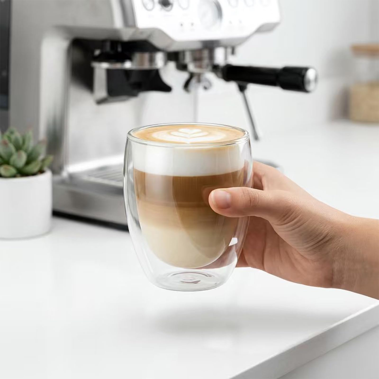 SCJHMY Glass Coffee Mugs Set of 2, Double Walled Clear Coffee Cups 12oz, Clear Latte Espresso Mugs for Milk Juice, Clear Glass Cappuccino Cup Glassware Gift for Christmas Birthday
