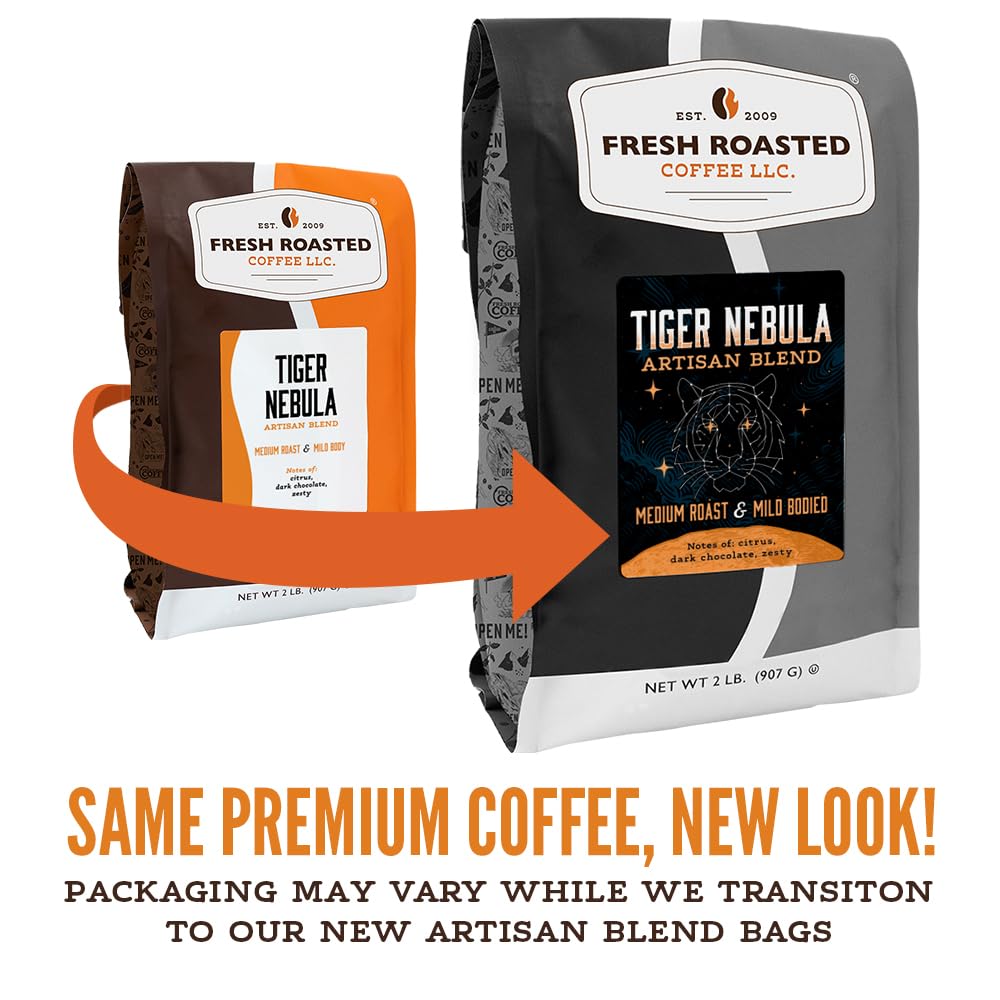 Fresh Roasted Coffee, Tiger Nebula Whole Bean Coffee, Medium Roast, Kosher, 12 oz