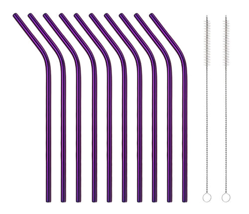 10 Pcs Stainless Steel Straws, Reusable Drinking Straws, Bent Metal Straw Sets with 2 Pcs Cleaning Brushes (Rose Red, 10.5 Inch)