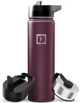 IRON °FLASK Camping & Hiking Hydration Flask with Straw, Wide Mouth Insulated Stainless Steel Sports Water Bottle - 22 oz Burgundy