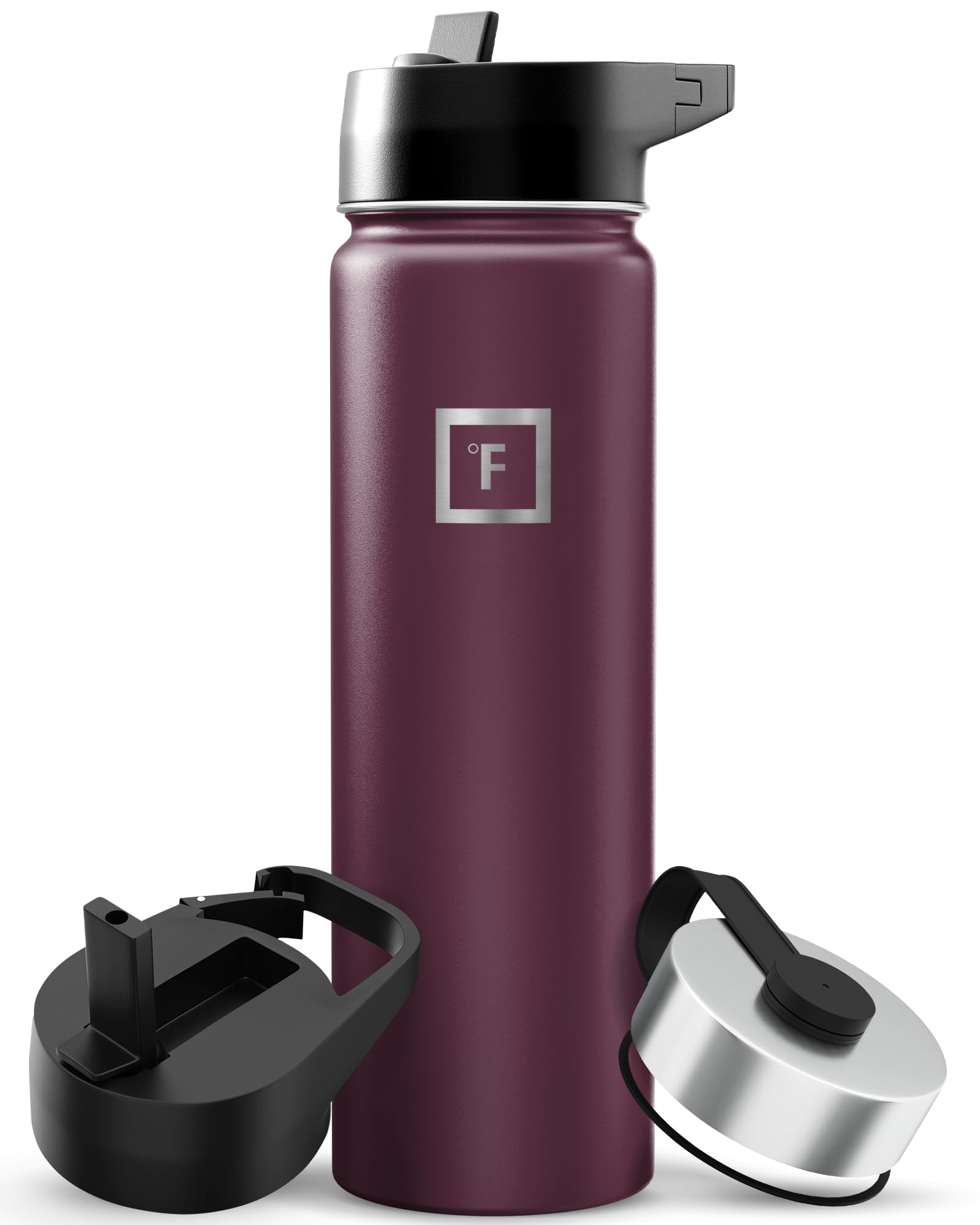 IRON °FLASK Camping & Hiking Hydration Flask with Straw, Wide Mouth Insulated Stainless Steel Sports Water Bottle - 22 oz Burgundy