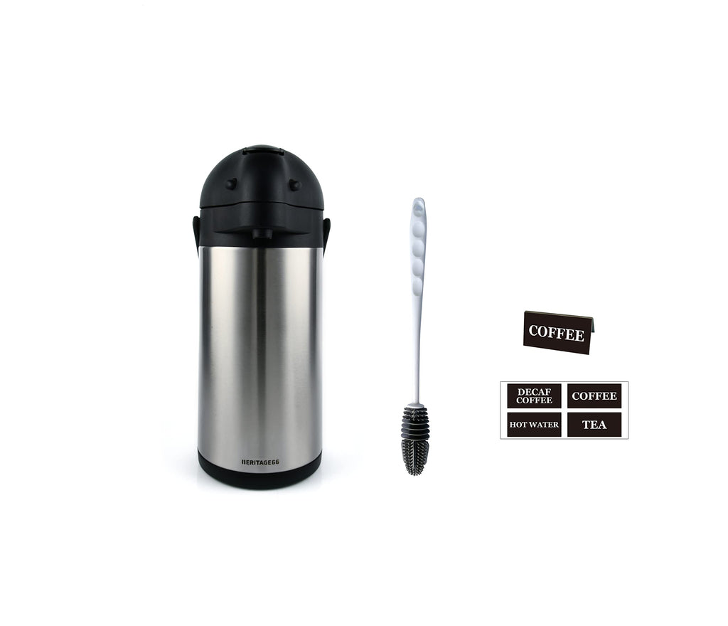 Heritage66 3L Airpot Coffee Dispenser, Stainless Steel Triple-Wall Vacuum Insulated Pump Pot, Thermal Coffee Server Keeps Drinks Hot 12 Hrs/Cold 24 Hrs, Ideal for Home, Office, Parties