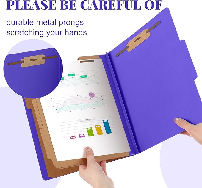 72 Pcs Classification Folders Letter Size, Back to School Supply for Teacher, Student, 3 Dividers Pressboard File Folder Bulk with 2 Fasteners, 3.5 Inch Expanding File Organizer (Purple)