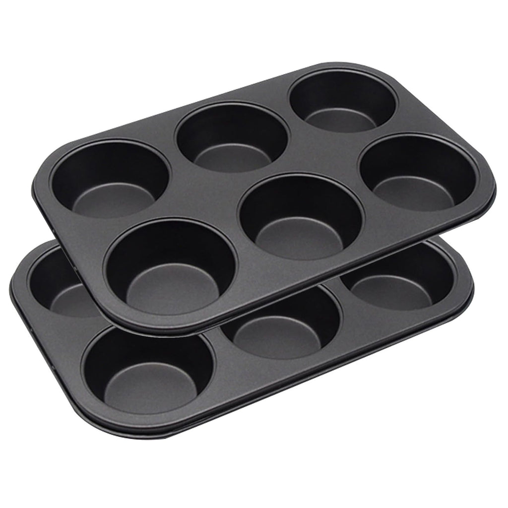 Cayanmydery 2 Packs 6-Cup Muffin Baking Pan Tin, Small Round Muffin Tin, Nonstick Cupcake Pans, Cheesecake Pans, Carbon Steel, Black