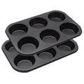Cayanmydery 2 Packs 6-Cup Muffin Baking Pan Tin, Small Round Muffin Tin, Nonstick Cupcake Pans, Cheesecake Pans, Carbon Steel, Black