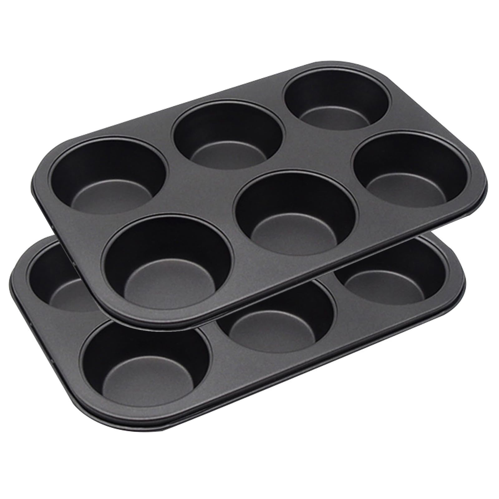 Cayanmydery 2 Packs 6-Cup Muffin Baking Pan Tin, Small Round Muffin Tin, Nonstick Cupcake Pans, Cheesecake Pans, Carbon Steel, Black