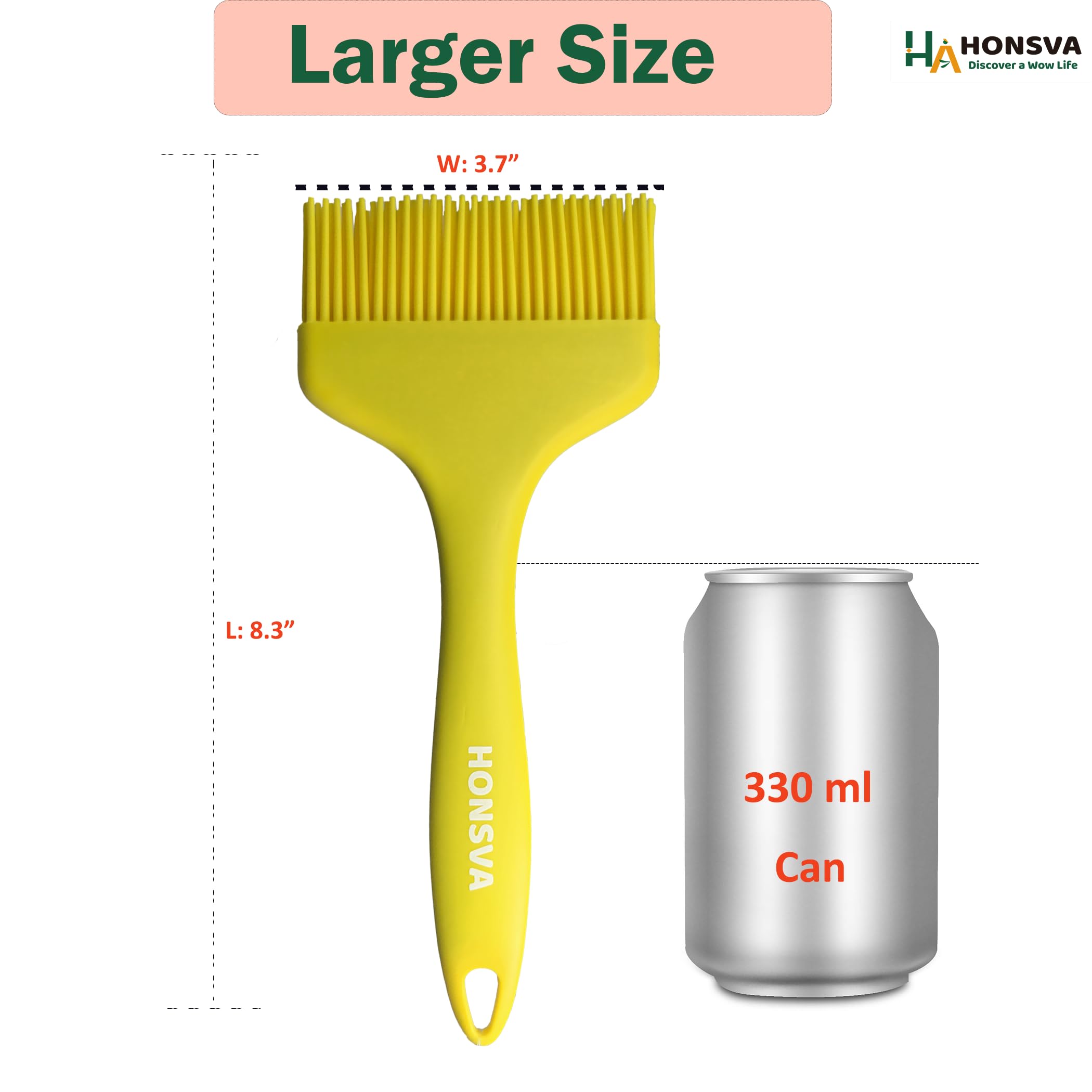 HONSVA Widened Silicone Pastry Basting Brush 2 Pcs, One-Piece Design, W/3.5", Heat Resistant Kitchen Brush for Baking, Grilling, Saucing Oil, BBQ Sauce, Marinade etc, Dishwasher Safe,Yellow&Green