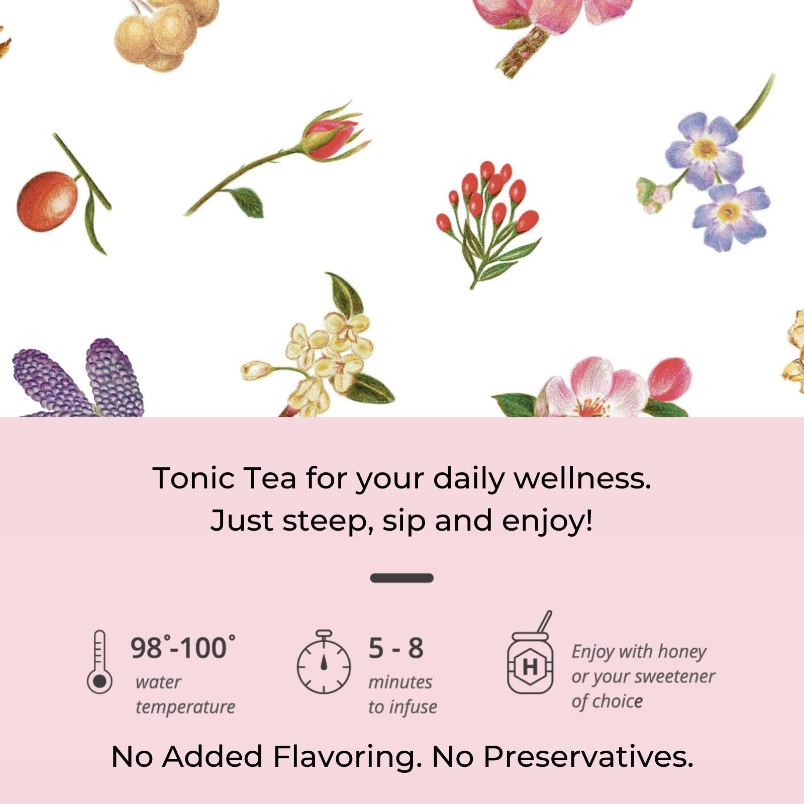 Tily Tea Assorted Herbal Tea Box - 5 Flavors of Caffeine-Free Tea - Morning Shine, Through the Day, Evening Calm, Perfect Pairing, Radiant Glow - 10 Plastic-Free Pyramid Tea Bags